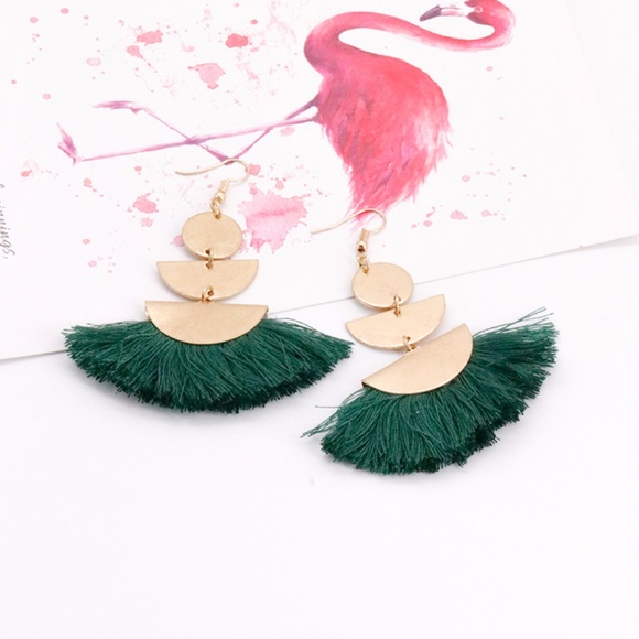 Green Tassel Earrings - Picture 2 of 5